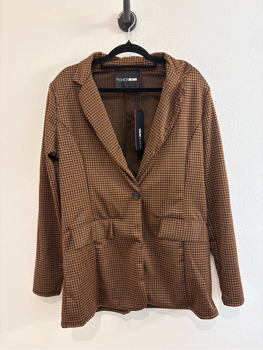 Fashion Nova Brown Houndstooth Single-Button Blazer